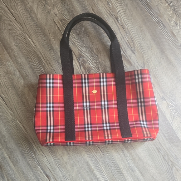 Burberry Red and Black Plaid Tote Bag - Picture 1 of 3